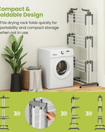 Giantex Foldable Clothes Drying Rack, Oversized 4-Tier Collapsible Laundry Rack w/ 3 Retractable Trays