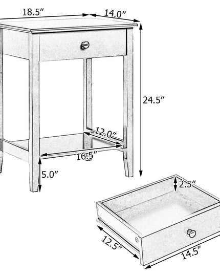 Nightstand Wooden 2-Tier Couch Sofa Side Table with Drawer, End Table