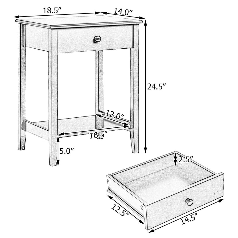 Nightstand Wooden 2-Tier Couch Sofa Side Table with Drawer, End Table