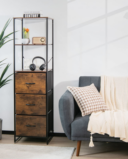 6 Tier Storage Cabinet, 61.5" Tall Storage Rack Storage Bookshelf w/Folding Drawers