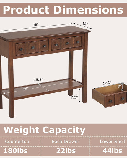 Giantex 38" Retro Entryway Table with 2 Drawers and Open Storage Shelf