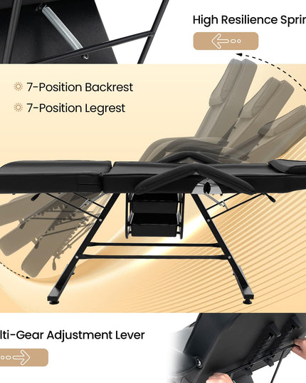 Giantex 72" Massage Bed with Hydraulic Stool, 3-Section Tattoo Chair with Adjustable Backrest, Legrest & Storage Boxes