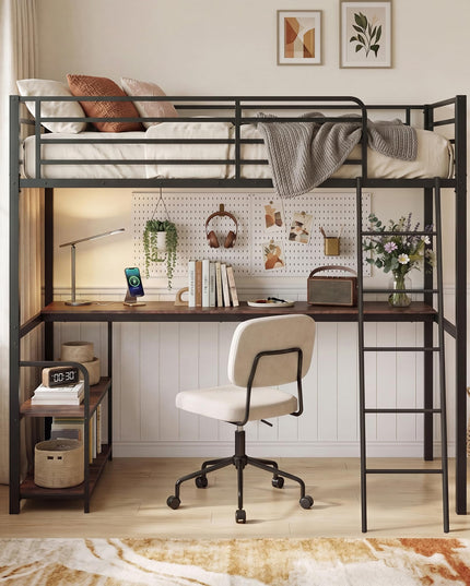 Giantex Twin Loft Bed with Desk & Charging Station