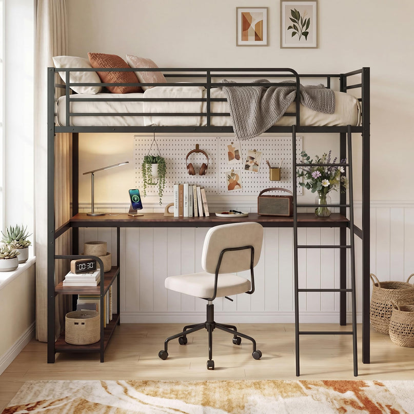 Giantex Twin Loft Bed with Desk & Charging Station