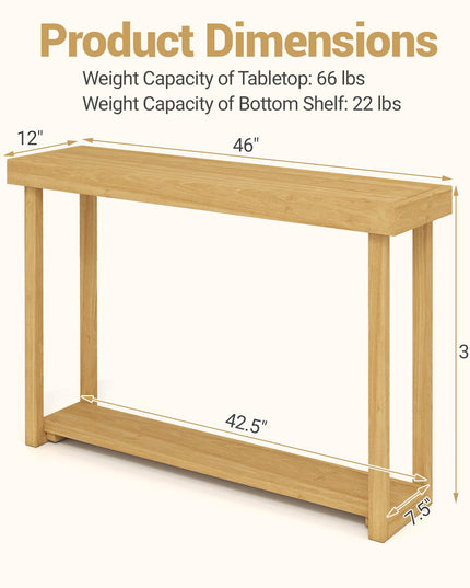 Giantex Console en bois massif à 2 niveaux avec cadre en bois de teck et étagère de rangement (46" x 12" x 32")