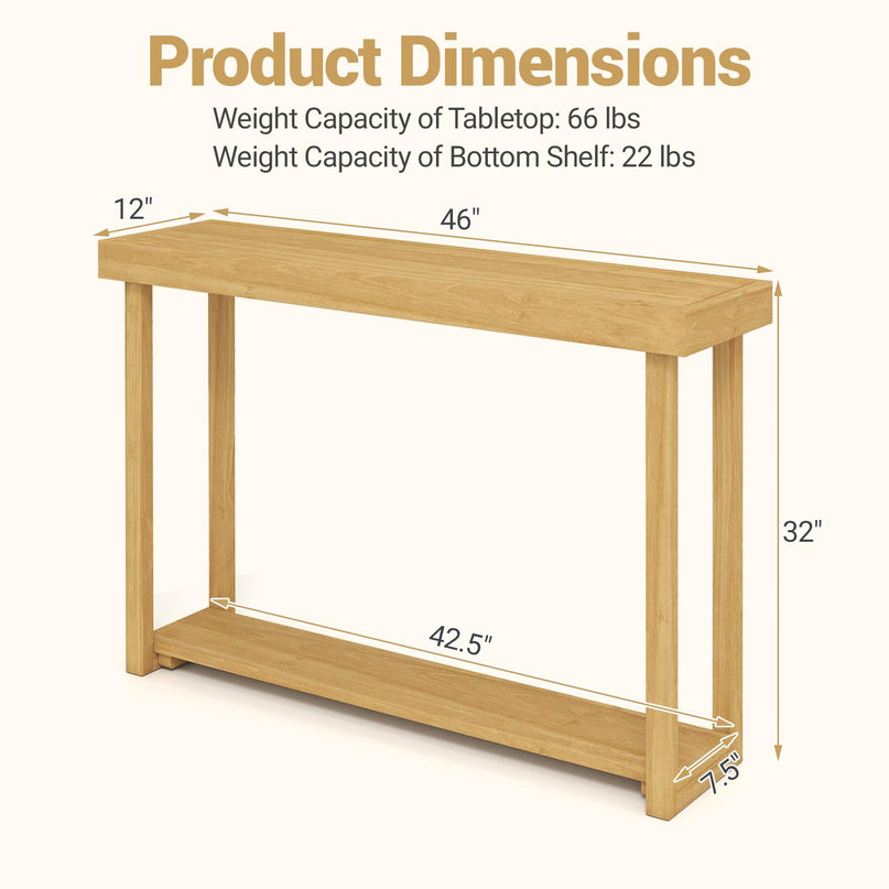 Giantex Console en bois massif à 2 niveaux avec cadre en bois de teck et étagère de rangement (46" x 12" x 32")