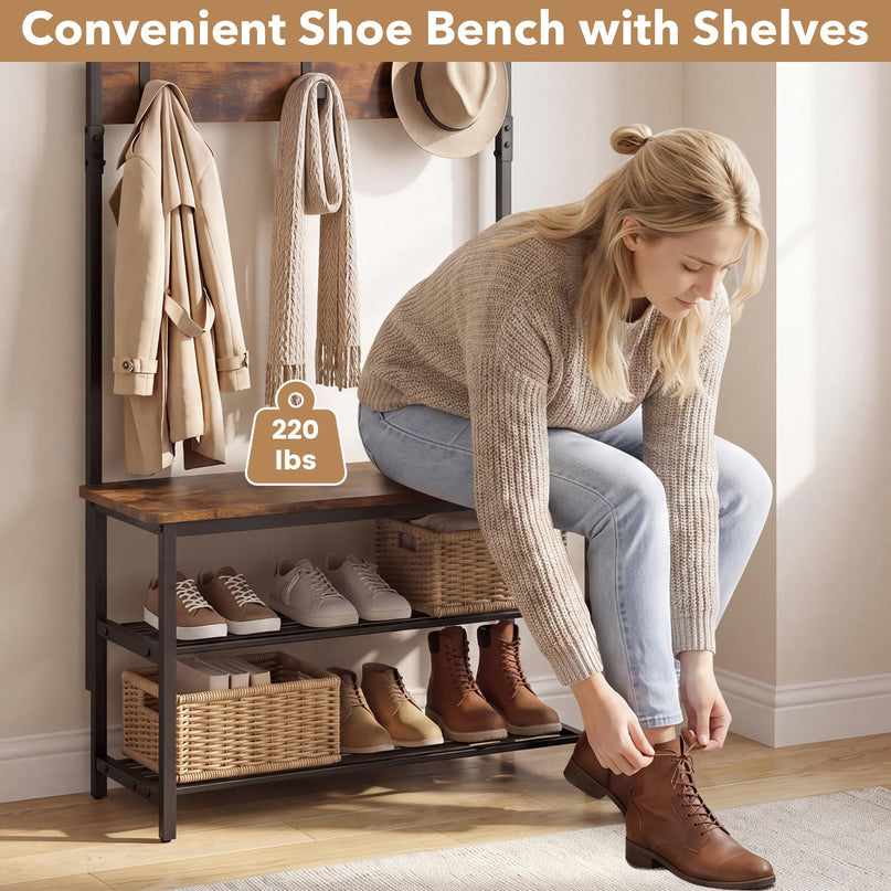 Meuble d'entrée Giantex 4-en-1 avec banc et rangement à chaussures
