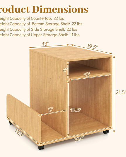 Giantex Rolling End Table with Storage 3-Tier Mobile Sofa Couch Side Table(1/2)