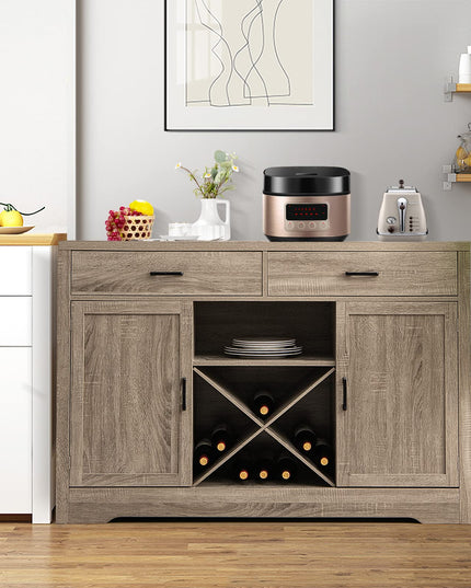 Giantex Buffet Cabinet, Farmhouse Sideboard with 2 Large Storage Drawers, Detachable Wine Rack(Gray)