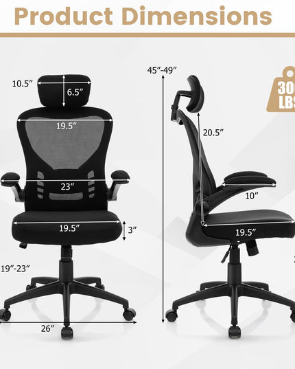 Giantex Ergonomic Mesh Office Chair, Home Office Desk Chair with Adjustable Headrest and Lumbar Support