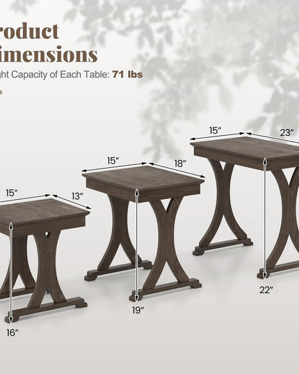 Giantex Table Basse Gigogne Rectangulaire, Ensemble de 3 avec Pieds en Bois d'Hévéa Massif