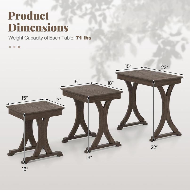 Giantex Table Basse Gigogne Rectangulaire, Ensemble de 3 avec Pieds en Bois d'Hévéa Massif