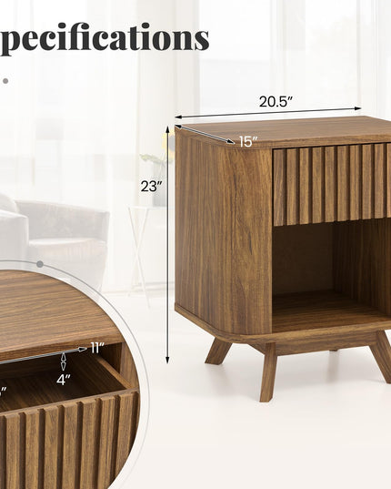Giantex Mid Century Modern Nightstand Set of 1/2 Fluted Bedside Table