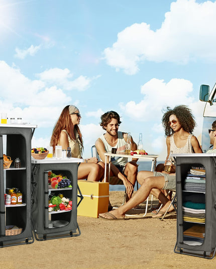 Folding Camping Storage Cabinet with 3 Shelves and Carry Bag