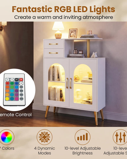 GIANTEX Sideboard Buffet Cabinet with LED Lights for Kitchen Living Room
