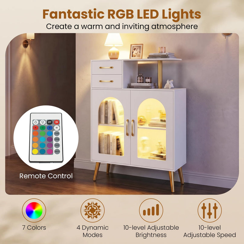 GIANTEX Sideboard Buffet Cabinet with LED Lights for Kitchen Living Room
