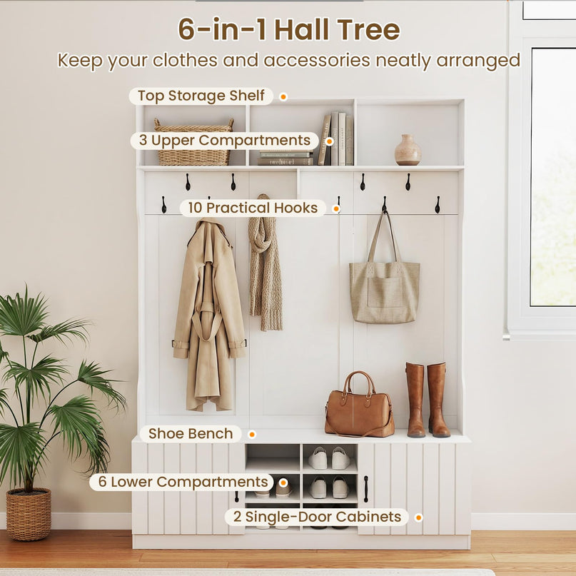 Giantex 6-in-1 Hall Tree with Bench and Storage(59" Wide）