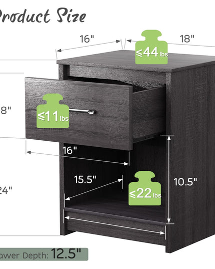 Nightstand w/Drawer, Wooden End Table w/Open Storage Compartment