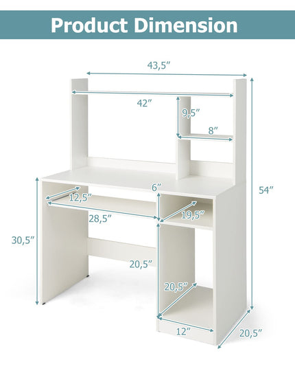 Giantex White Computer Desk with Hutch and Bookshelf