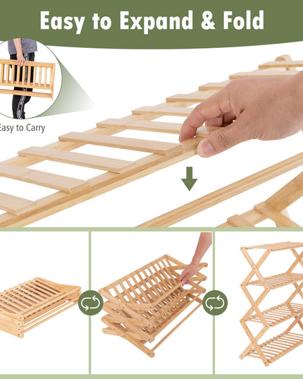 Giantex Bamboo Plant Stand Indoor, 4-Tier Folding Planter Shelf, Foldable Display Rack w/ Slatted Shelves, No Assembly