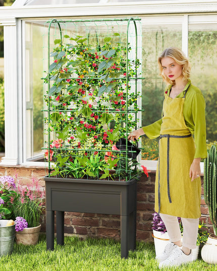 Giantex Raised Garden Bed with Legs & Trellis for Climbing Plant (29.5"x13.5"x76")