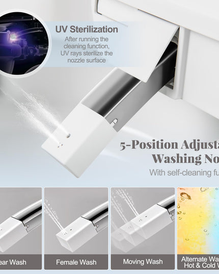Giantex Smart Toilet, Elongated Bidet Toilet with Adjustable Heated Seat, Dryer, Night Light, Auto Open/Close, Foot Sensor
