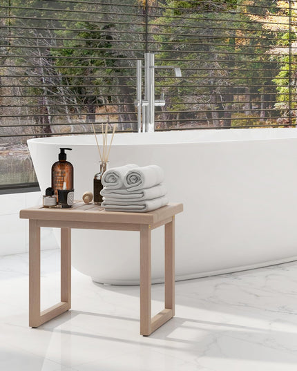 Giantex Teak Shower Bench for Inside Shower, 19" Waterproof Teak Shower Stool with Non-Slip Foot Pads