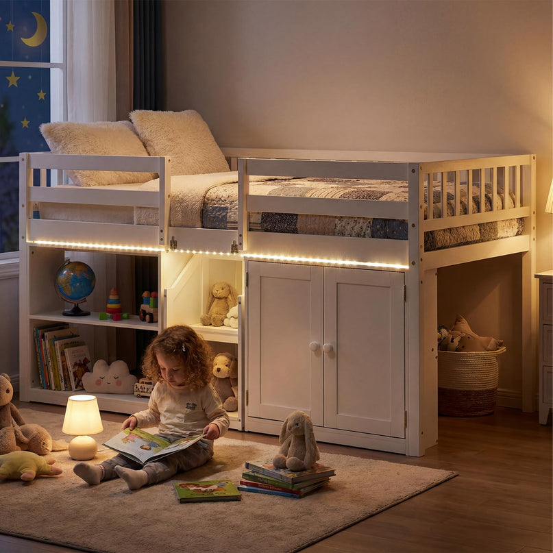 Lit bas surélevé Giantex une place avec lumières LED