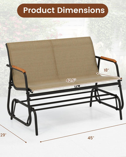 Giantex 2-Person Swing Gliding Loveseat with Curved Teak Armrests