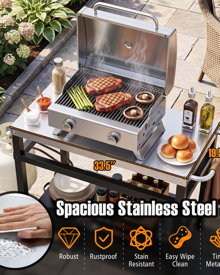 Giantex Outdoor Grill Cart with Stainless Steel Tabletop & Storage Shelf for Backyard Party