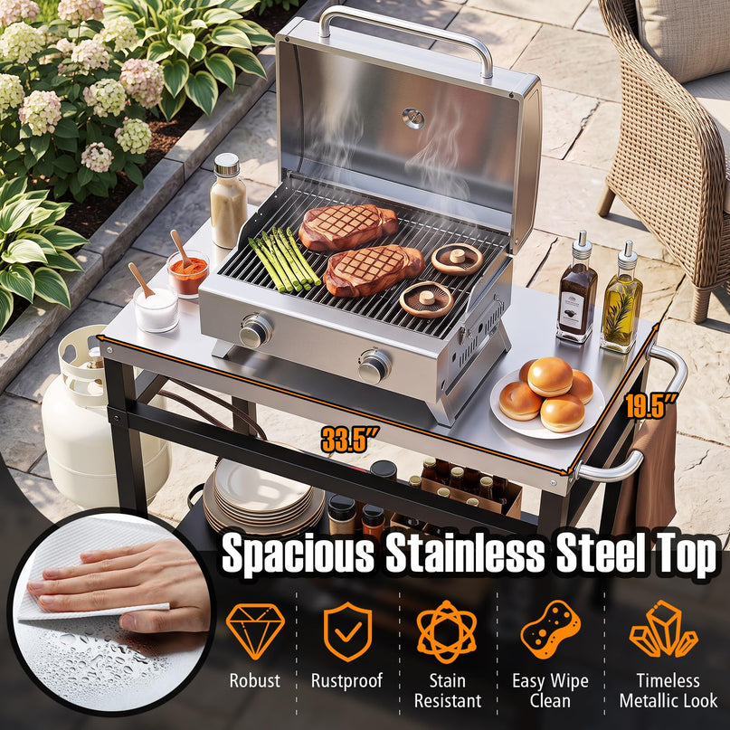 Giantex Outdoor Grill Cart with Stainless Steel Tabletop & Storage Shelf for Backyard Party