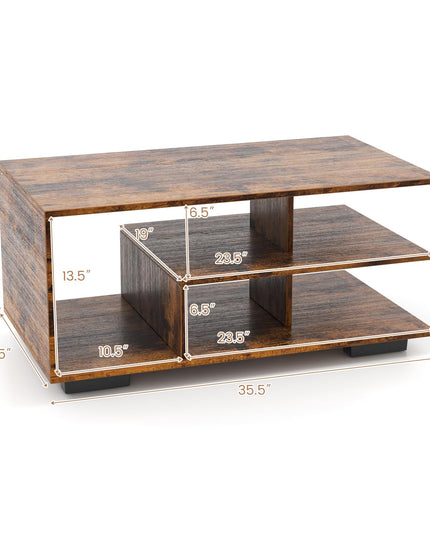 Giantex Coffee Table with Storage, Modern Rectangular Accent Table with L-shaped Middle Shelf