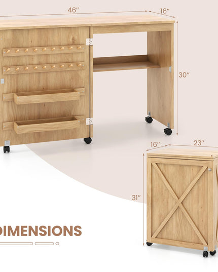 Giantex Folding Sewing Table - Farmhouse Sewing Machine Cabinet with Barn Door