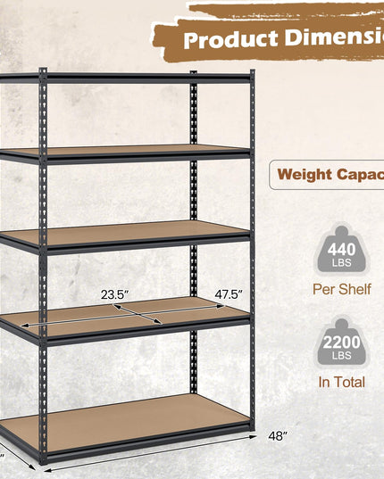 Giantex 5-Tier Metal Storage Shelves(1/2/3/4,48" W x 24" D x 72" H)
