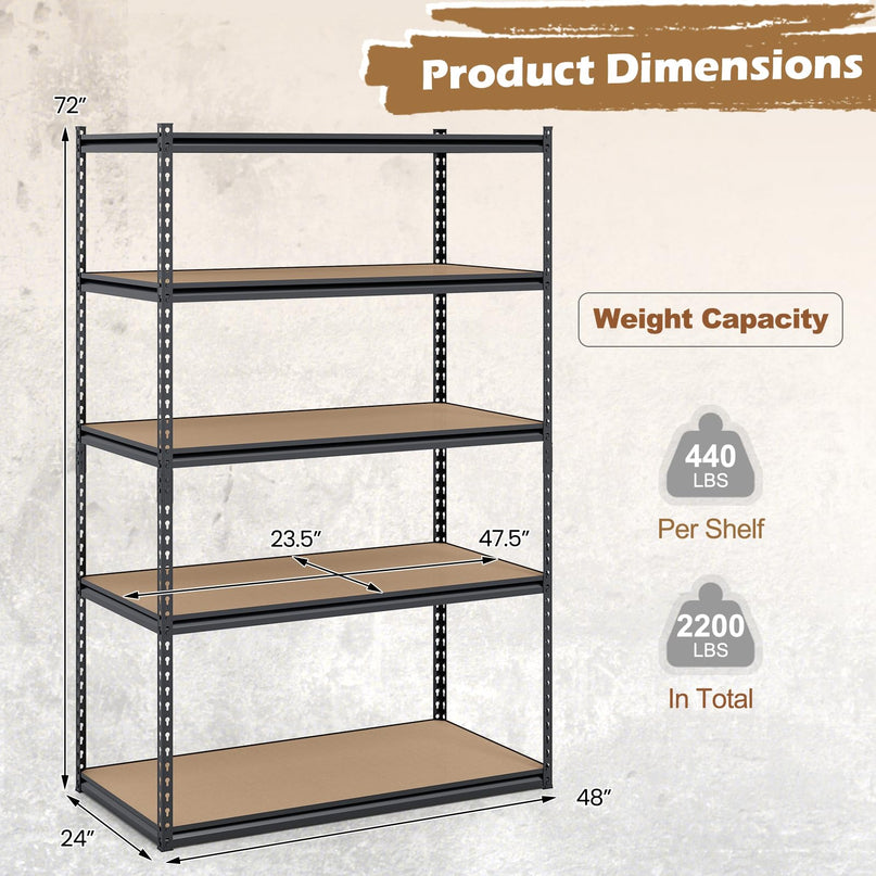 Giantex 5-Tier Metal Storage Shelves(1/2/3/4,48" W x 24" D x 72" H)