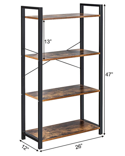 Giantex 4-Tier Industrial Bookshelf Vintage Bookcase with Metal Frame