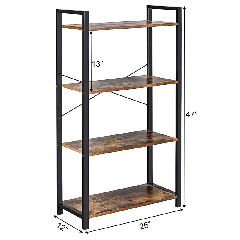 Giantex 4-Tier Industrial Bookshelf Vintage Bookcase with Metal Frame