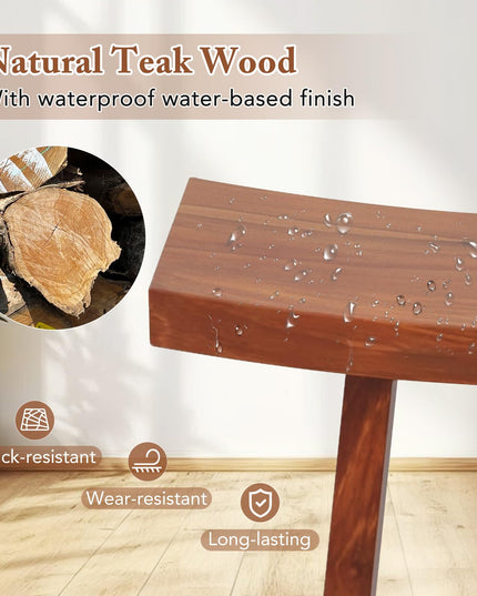 Giantex 20 Inch Teak Shower Bench Waterproof, Small Wood Shower Chair Seat w/Curved Seat