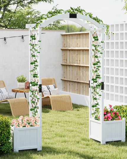 Giantex Garden Arbor with Planter, Wooden Planter Arch with Trellis, Outdoor Arch for Climbing Plants