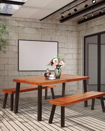 Patio Dining Table with Umbrella Hole, Outdoor Picnic Table for Backyard