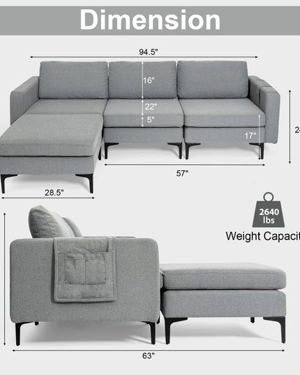 Giantex 94.5" L Convertible Sofa Couch, 3 Seat Sectional Sleeper with USB Ports & Socket
