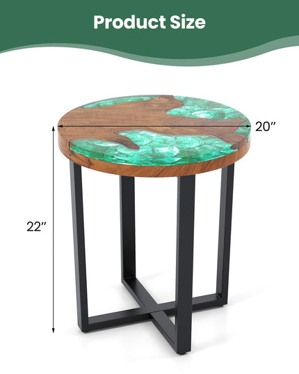 Giantex 20” Teak Wood Outdoor Side Table - Round End Table with Epoxy Resin Tabletop