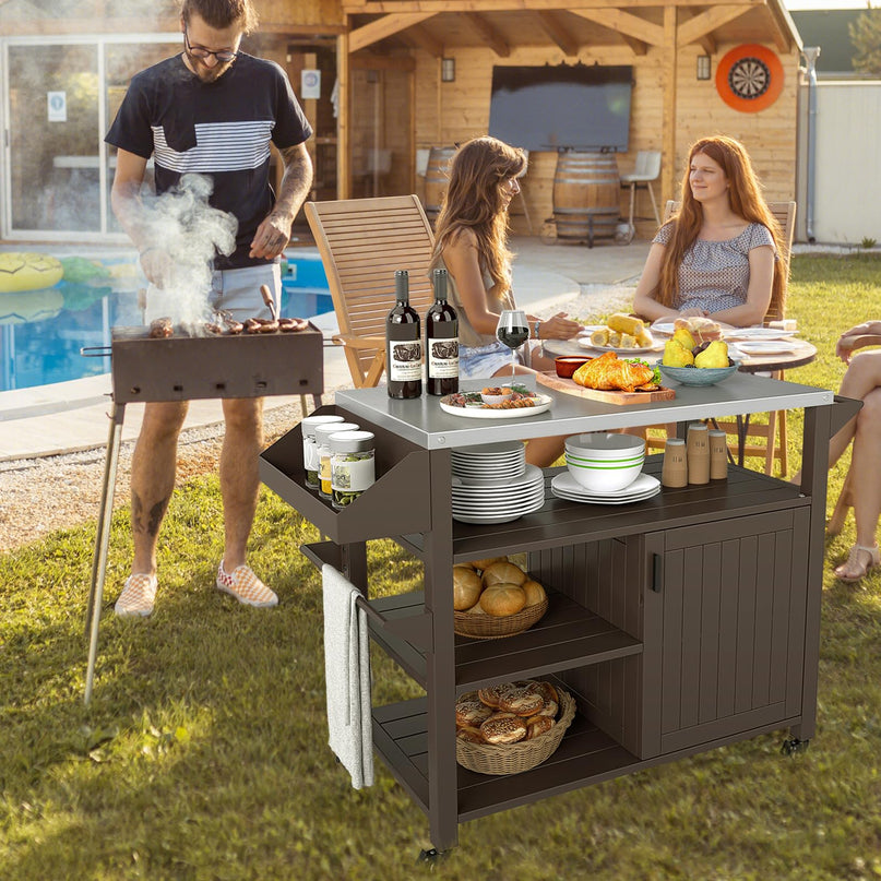 Giantex Outdoor Grill Cart with Storage Cabinet & Shelves