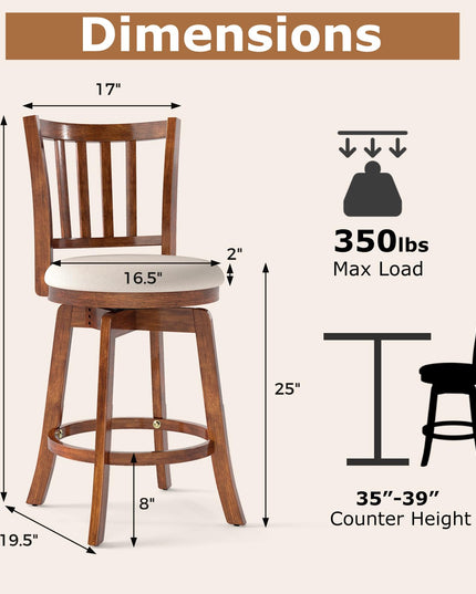 Giantex 25" Counter Height Stools with Rubber Wood Legs & Footrest & Upholstered Seat