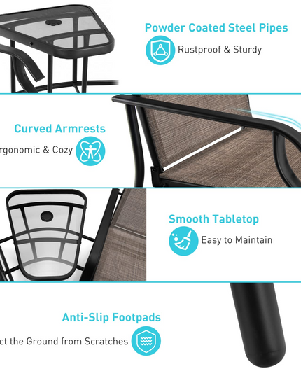 Chaises planeur d'extérieur Giantex avec table et trou pour parasol