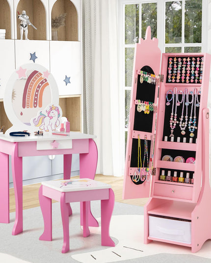 CHARMAID Kids Mirror Jewelry Cabinet - 45.5'' Full Length Mirror with Jewelry Storage