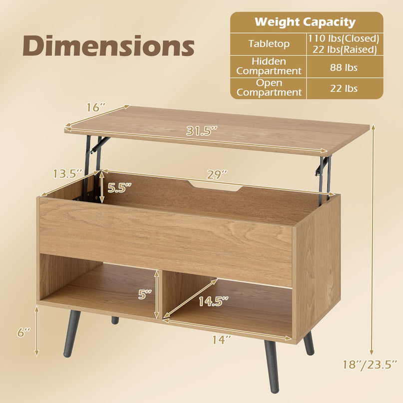 Giantex Lift Top Coffee Table w/Hidden Compartment & 2 Open Shelves