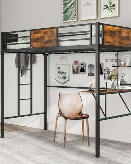 Giantex Loft Bed Twin Size with Desk and Storage Shelf