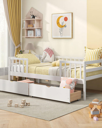 Giantex Twin Daybed with Drawers, Wooden Twin Bed Frame with Side Storage & Slats Support