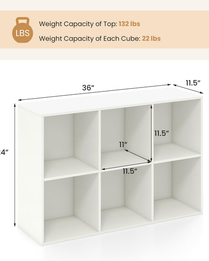 Giantex 6-Cube Bookcase, 3-Tier Cubby Bookshelf, Horizontal Vertical Display Rack with Anti-Tipping Kits